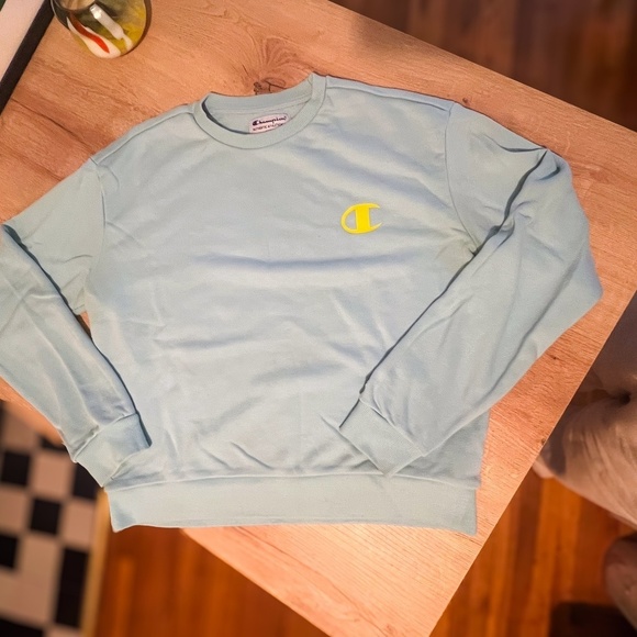 Champion Powder Blue with Neon Green Logo Sweatshirt - Picture 2 of 6